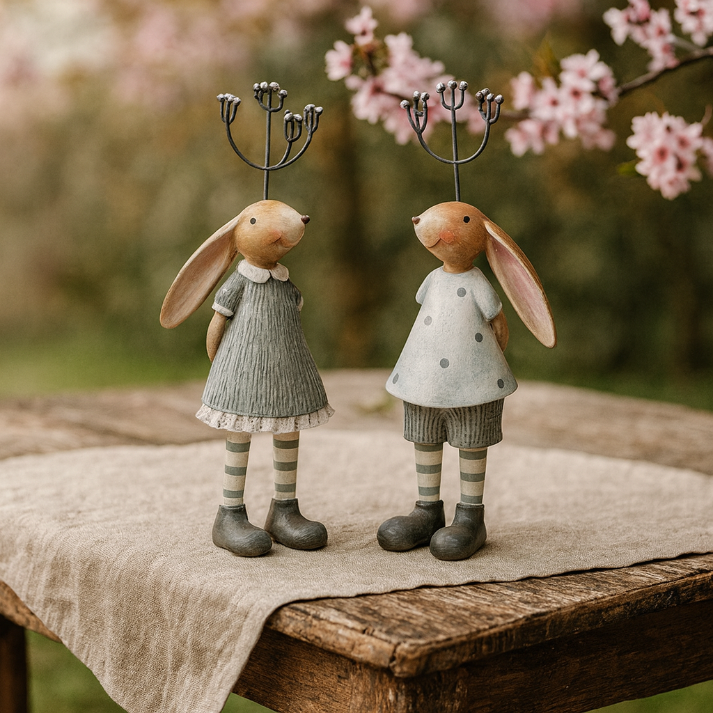 Dekorácia Zajačik a  Zajačica s kvietkom