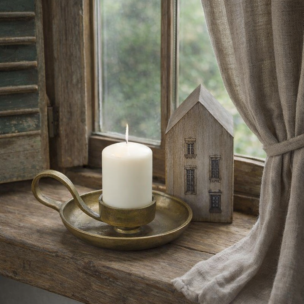 Kovový svietnik v starožitnom vzhľade, zlatá patina