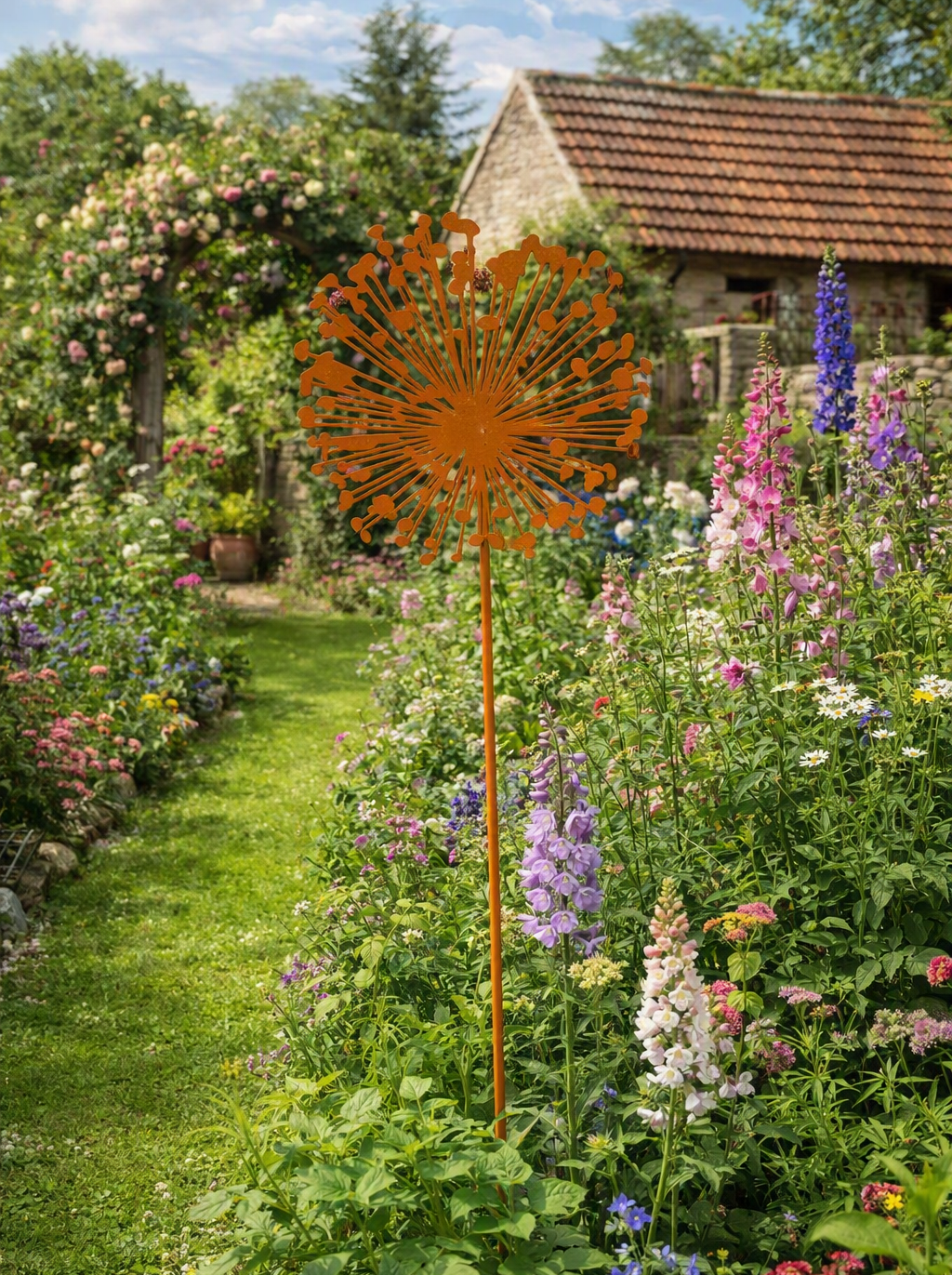 Kovová dekorácia na zapichnutie Allium  - Ozdobný cesnak 120CM