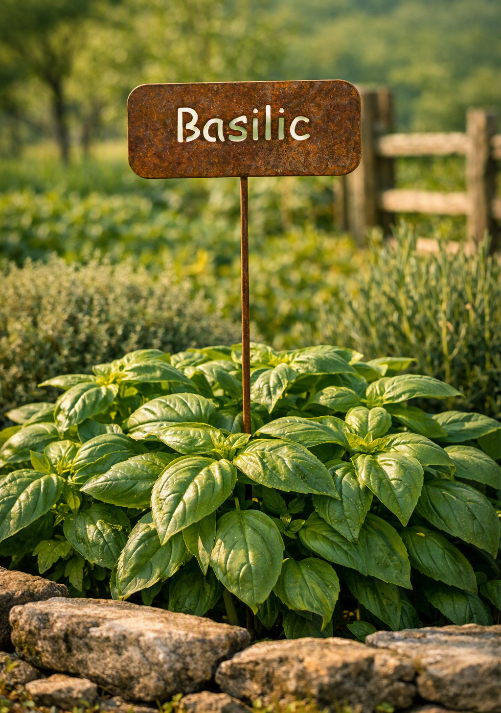 Kovový zápich k bylinkám - Basilic, hrdzava patina