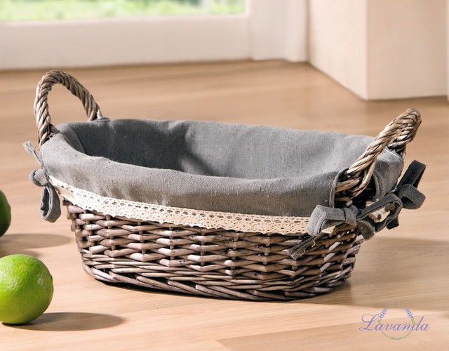 Prútený košík s textilnou vložkou s dvomi rúčkami, šedý