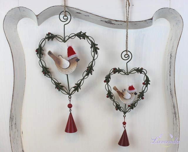 Vianočná ozdoba - Srdce s vtáčikom