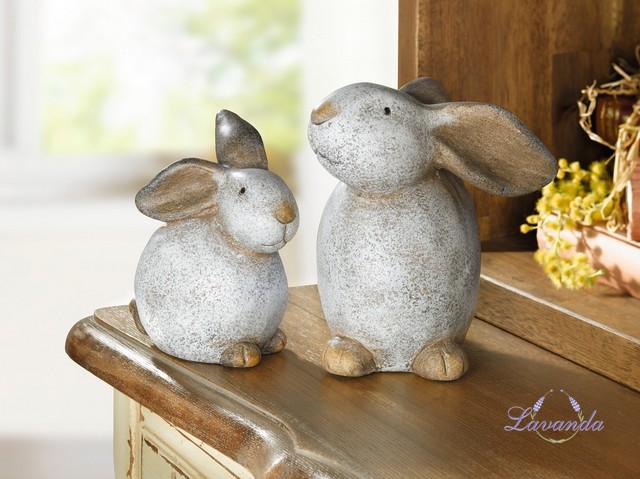 Veľkonočná dekorácia terakotové zajačiky, sada 2 ks