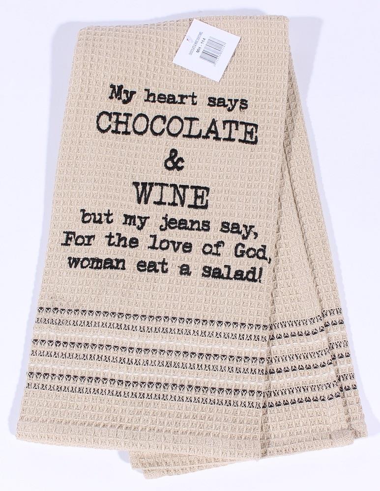 Bavlnená utierka My heart says CHOCOLATE & WINE