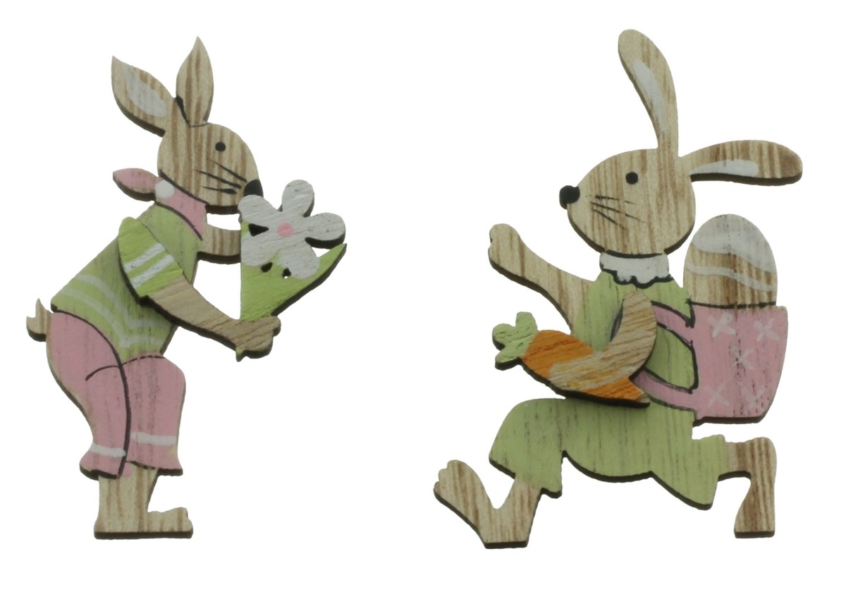 Drobné veľkonočné drevené dekorácie Zajačiky, sada 6 ks